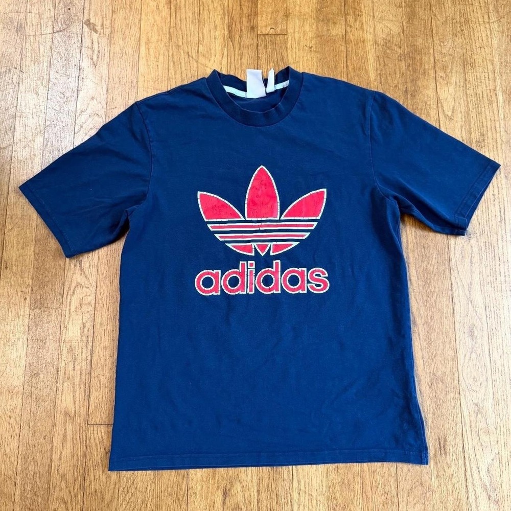 Adidas Originals Trefoil Logo Navy Blue Graphic T-Shirt Mens Small